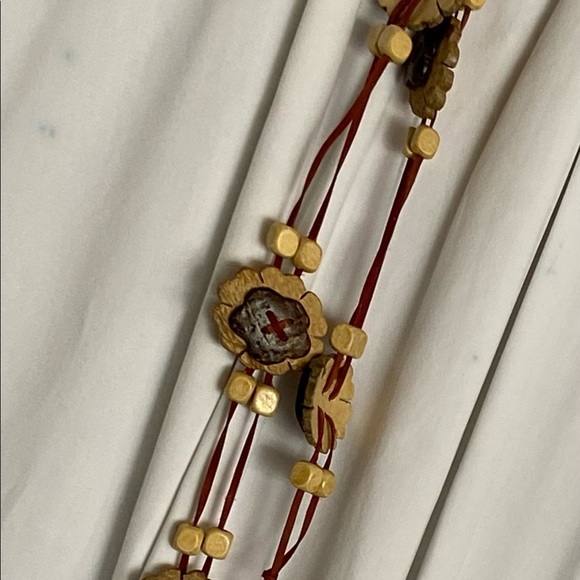 Fun Boho 72” Long Belt,Necklace,Wall Decor- Woden Flowers&Beads-Strung w/Leather - Picture 4 of 16